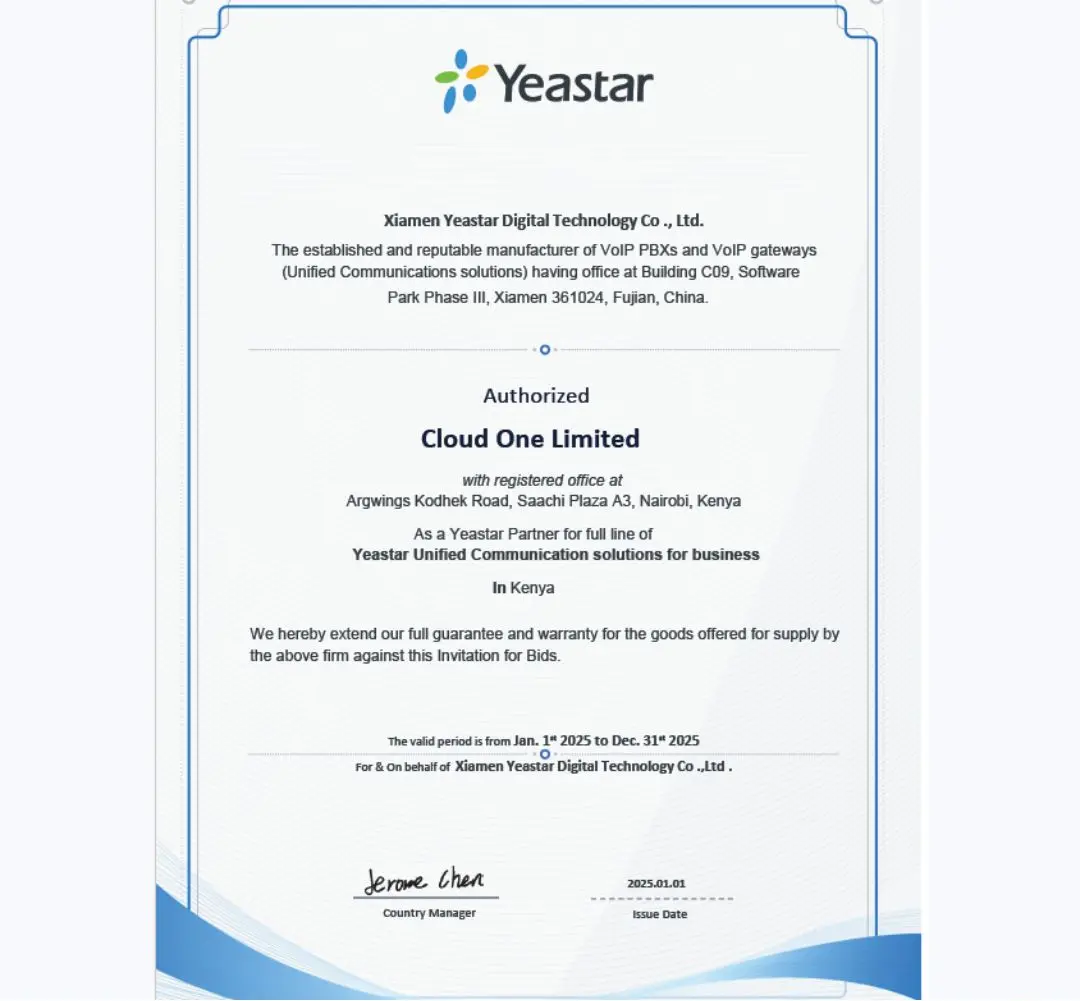 Yeastar Certification document