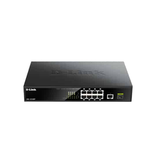 D-Link DGS-1010MP 8-port 10/100/1000Base-T Unmanaged PoE Switch, 1 x 1G uplink port, 1 x SFP port