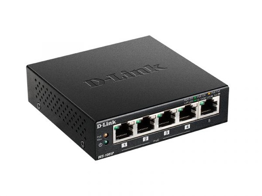 [DES-1005P/B] D-Link DES-1005P/B 5-port 10/100Base-T Unmanaged Switch with 4 PoE , 60W PoE Power budget (UK Plug)