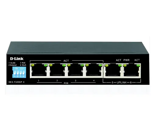 [DES-F1006P-E/B] D-Link DES-F1006P-E/B 6-port Fast Ethernet Unmanaged Long Range 250m PoE+ Surveillance Switch with 4 PoE ports