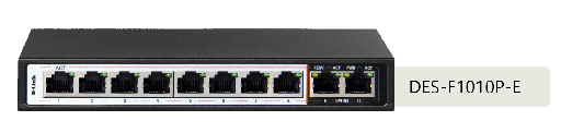 [DES-F1010P-E/B] D-Link DES-F1010P-E/B 10-port Fast Ethernet Unmanaged Long Range 250m PoE+ Surveillance Switch with 8 PoE ports