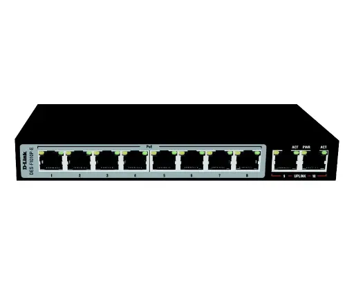 [DES-F1010P-E/B] D-Link DES-F1010P-E/B 10-port Fast Ethernet Unmanaged Long Range 250m PoE+ Surveillance Switch with 8 PoE ports