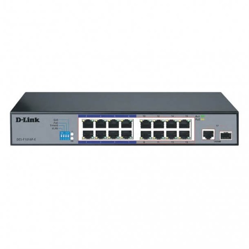 [DES-F1016P-E/B] D-Link DES-F1016P-E/B 16-port Fast Ethernet Unmanaged Long Range 250m PoE+ Surveillance Switch with 16 PoE ports
