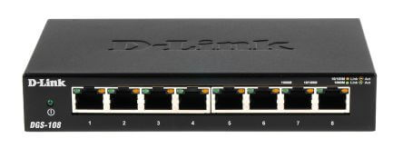 [DGS-108/B] D-Link DGS-108/B 8-port 10/100/1000Base-T Unmanaged Metal Desktop Gigabit Switch (UK Plug)
