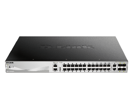 [DGS-3130-30PS] D-Link DGS-3130-30PS 24 10/100/1000BASE-T PoE ports + 2 10G BASE-T + 4 10G SFP+ ports, Lite L3 Stackable Managed Switch